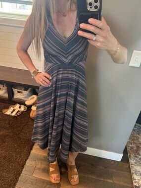 NWOT Prana Navy Striped High-Low Maxi Dress